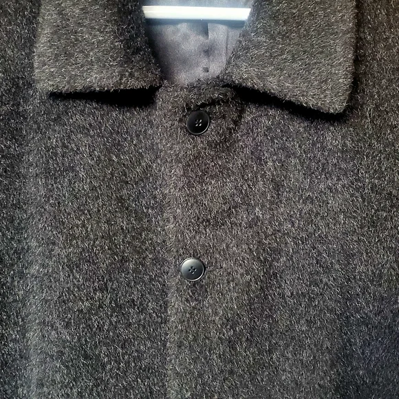 Mens Alpaca, Black/Gray Wool, XL Overcoat, W/Black Satin Lining & Button Front